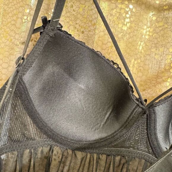 Rene Rofe Black Sheer Push Up Babydoll Lingerie Nighty Medium NWT - Picture 6 of 7